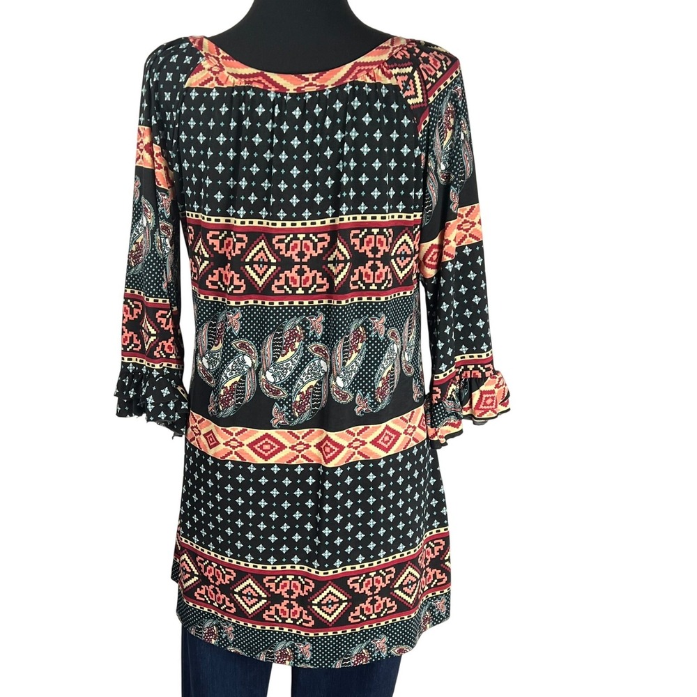 Cezanne Tunic Top Multicolor Paisley Geometric Pattern 1/2 Sleeve Medium Casual - Picture 3 of 9